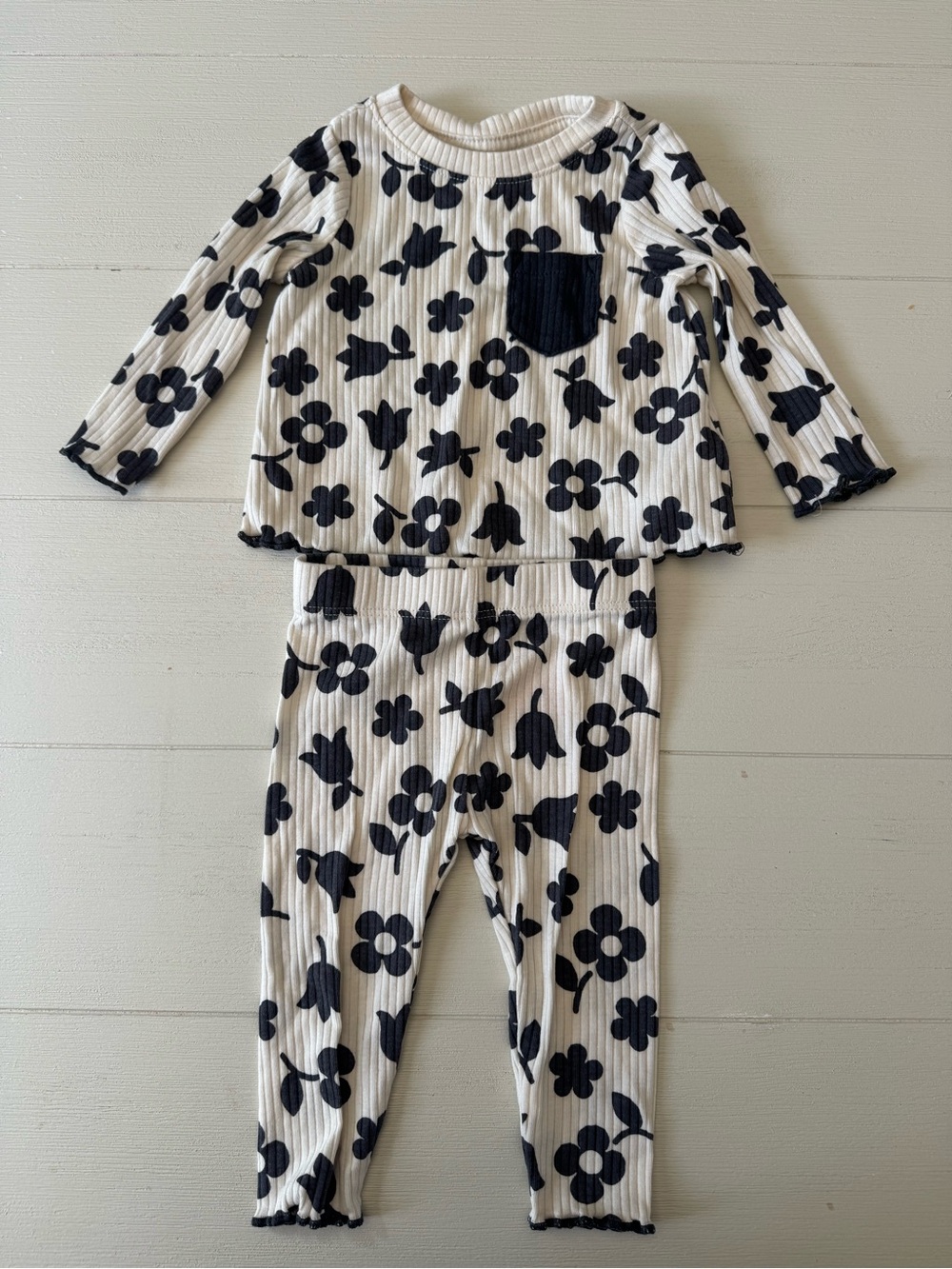 Cat & Jack Gray Floral on Cream Ribbed Set